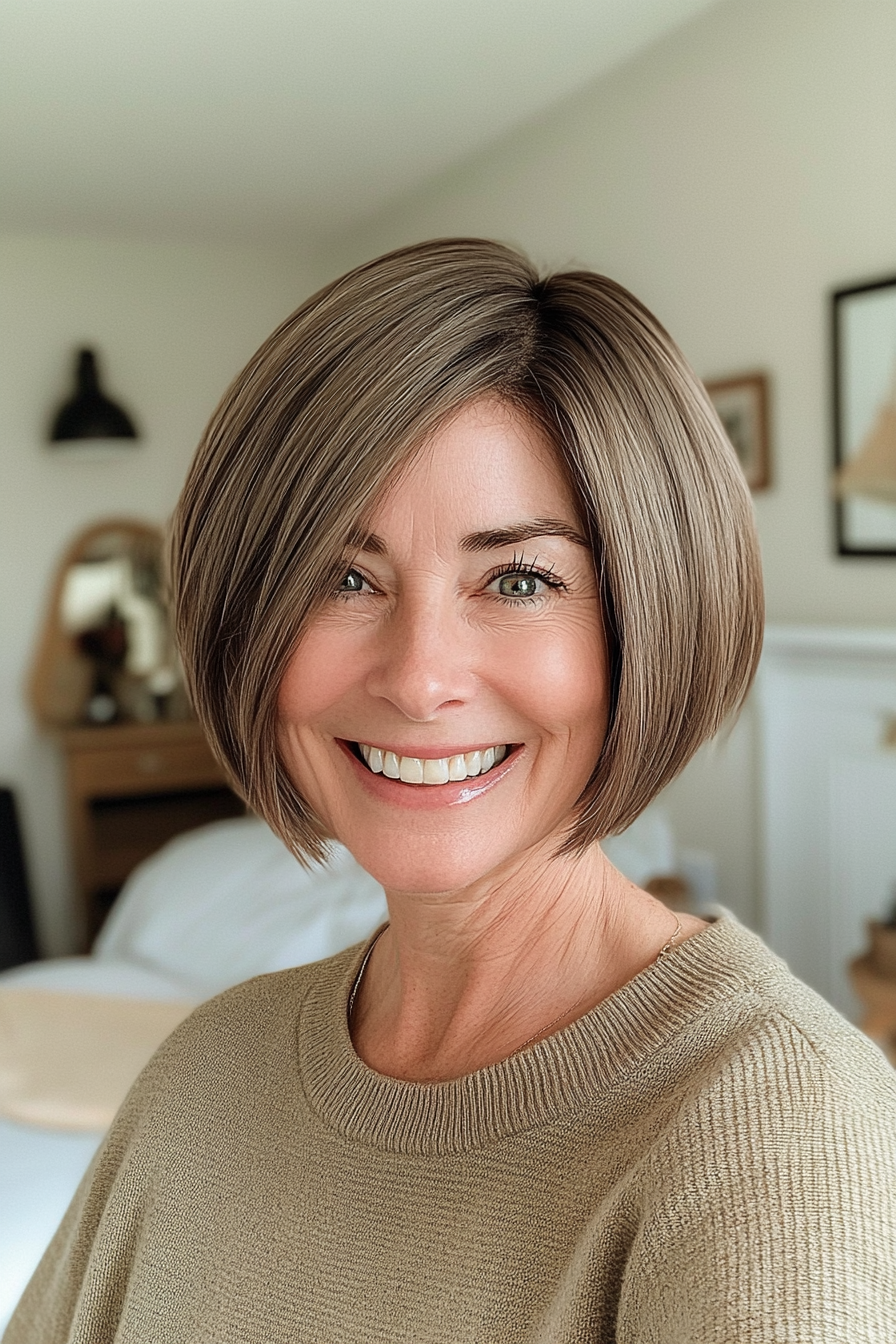 21. Short Ash Brown Bob (Short Bob Hairstyles For Women Over 60) - Short Bob Hairstyles For Women Over 60