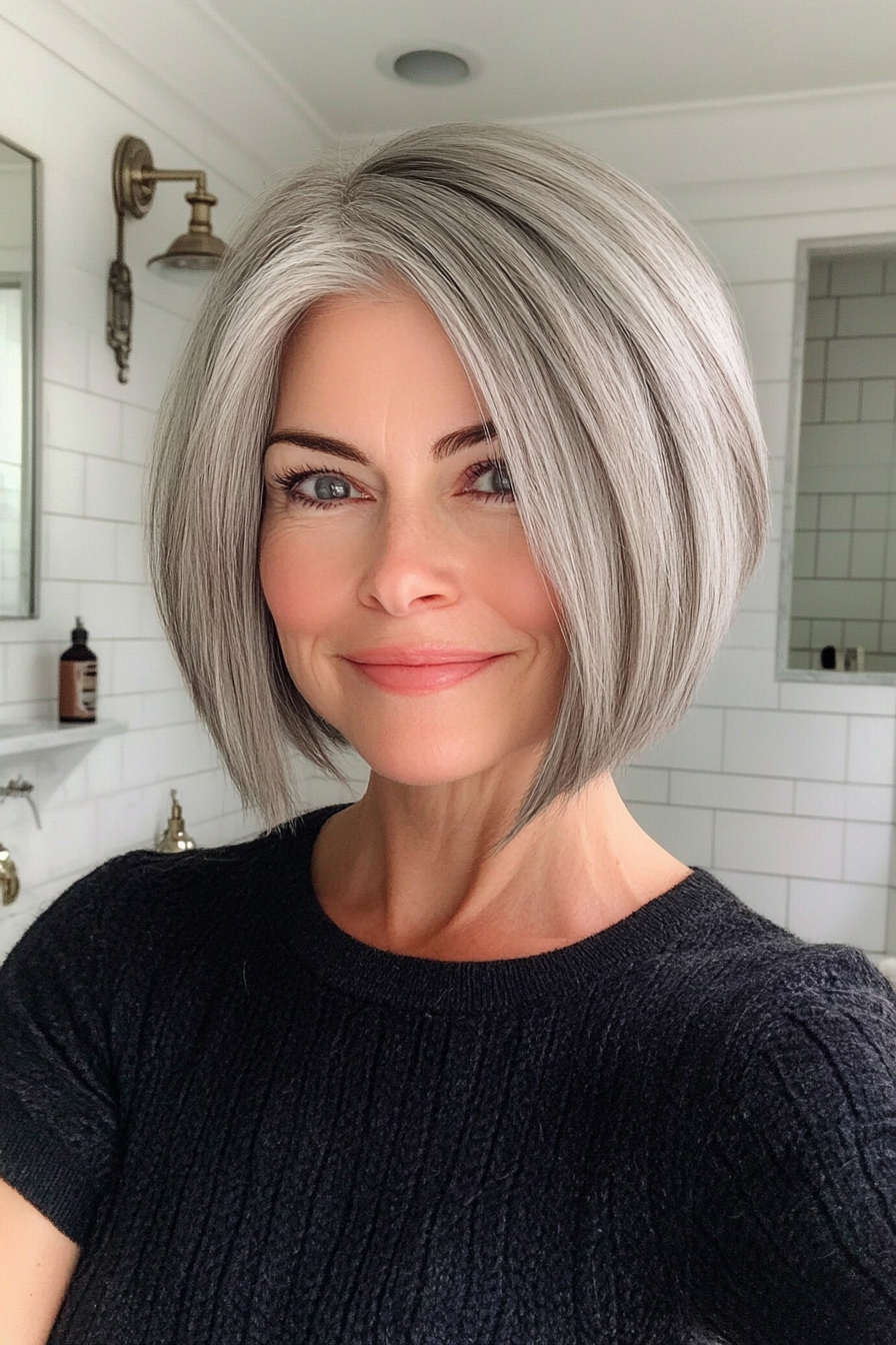 22. Side-Parted Gray Bob (Short Bob Hairstyles For Women Over 60) - Short Bob Hairstyles For Women Over 60