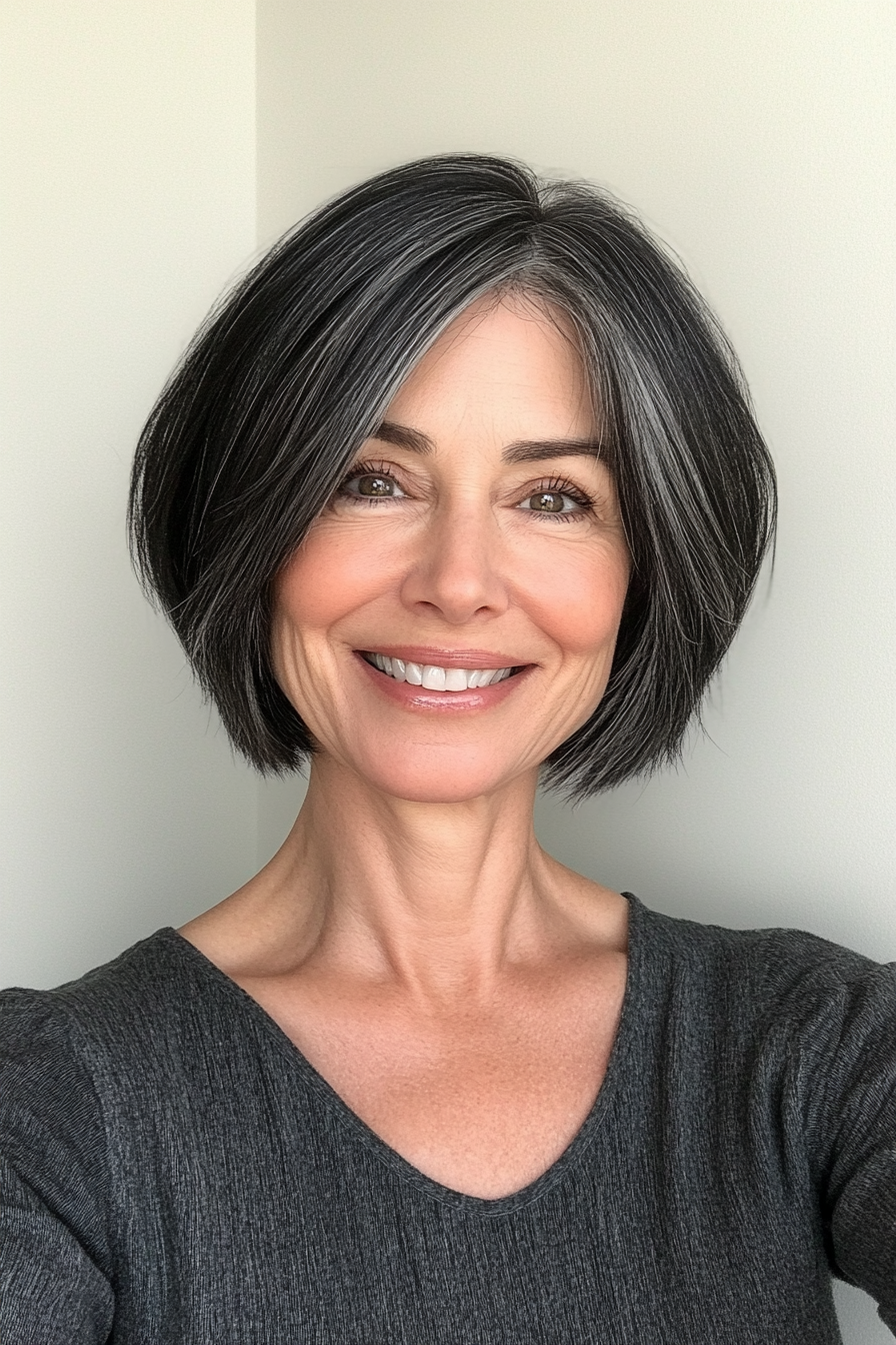 24. Textured Soft Black Bob (Short Bob Hairstyles For Women Over 60) - Short Bob Hairstyles For Women Over 60