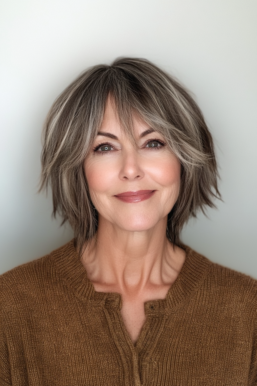 25. Shaggy Mushroom Brown Bob (Short Bob Hairstyles For Women Over 60) - Short Bob Hairstyles For Women Over 60