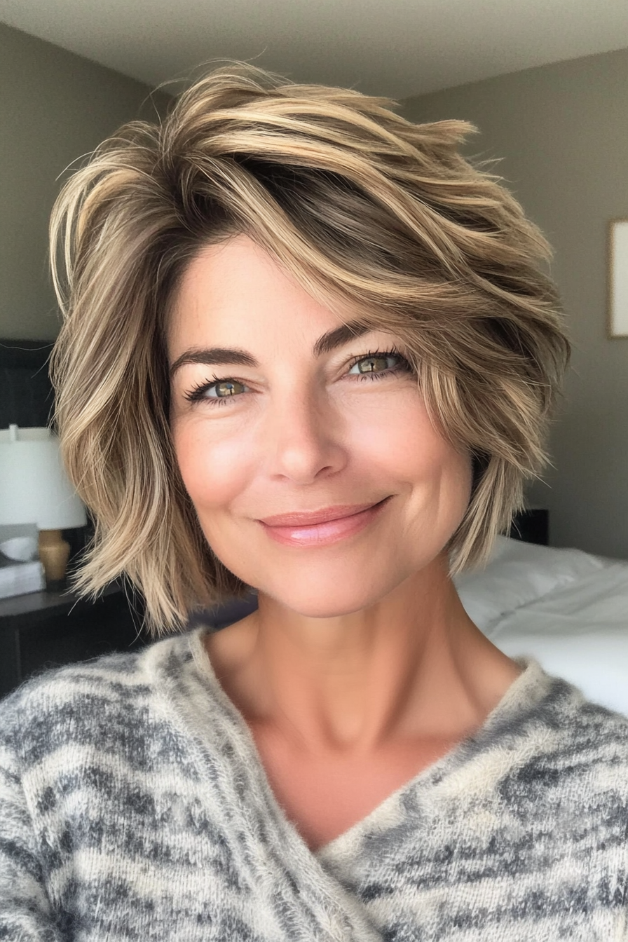 2. Tousled Crop with Sandy Brown Tones (Short Haircuts For Women Over 50 With Fine Hair) - Short Haircuts For Women Over 50 With Fine Hair