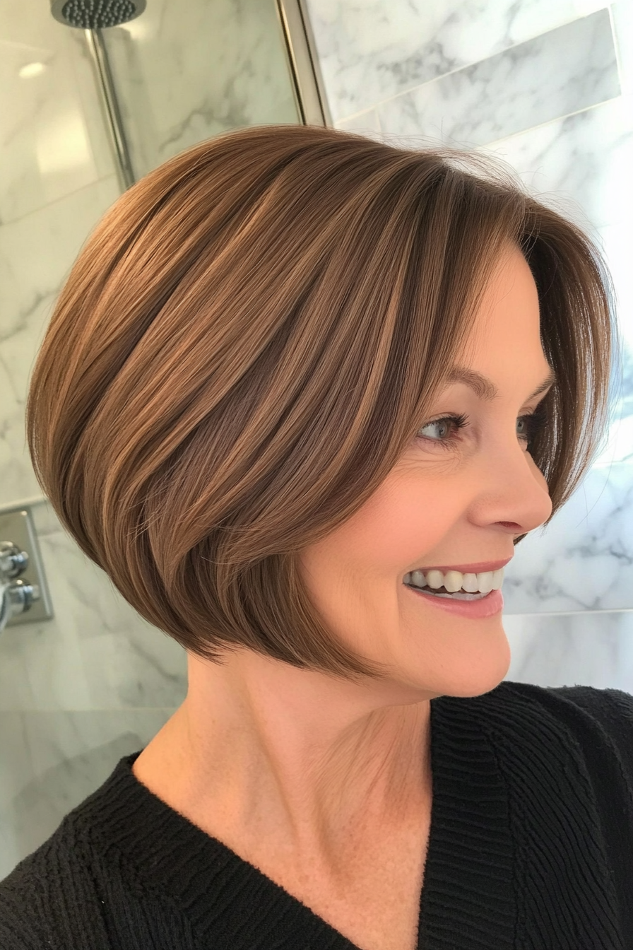 3. Short Layered Bob in Warm Chestnut (Short Haircuts For Women Over 50 With Fine Hair) - Short Haircuts For Women Over 50 With Fine Hair