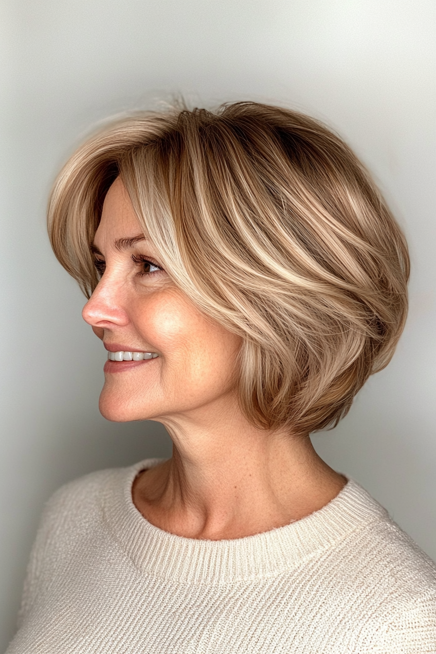 5. Wispy Bob in Light Caramel (Short Haircuts For Women Over 50 With Fine Hair) - Short Haircuts For Women Over 50 With Fine Hair