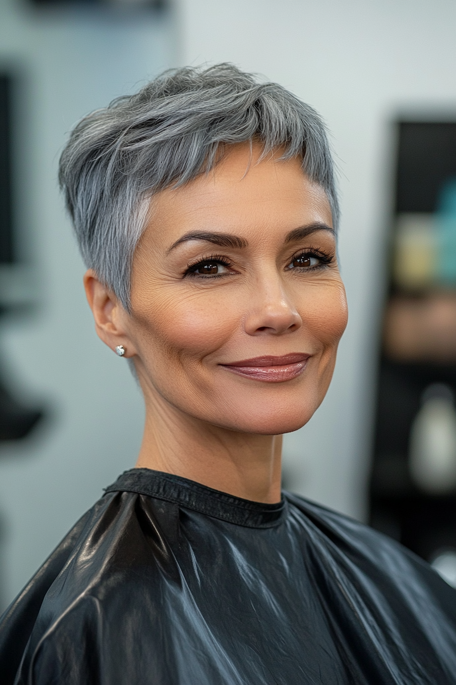 8. Angled Pixie with Gray Blending (Short Haircuts For Women Over 50 With Fine Hair) - Short Haircuts For Women Over 50 With Fine Hair