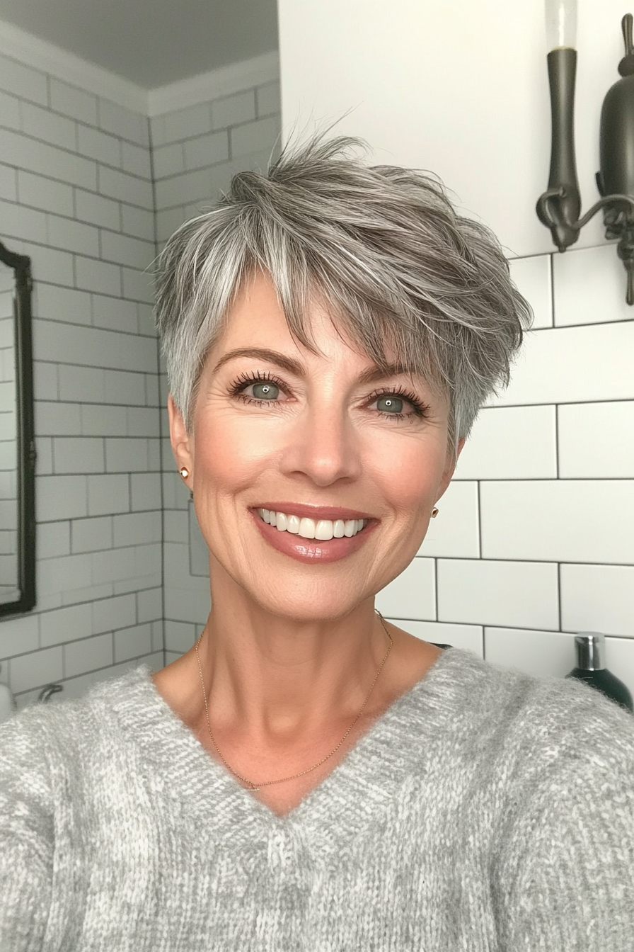 11. Pixie Bob with Natural Gray Shine (Short Haircuts For Women Over 50 With Fine Hair) - Short Haircuts For Women Over 50 With Fine Hair