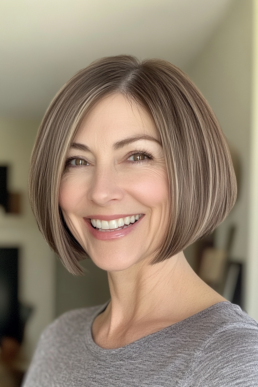 13. Jaw-Length Bob in Light Mocha (Short Haircuts For Women Over 50 With Fine Hair) - Short Haircuts For Women Over 50 With Fine Hair