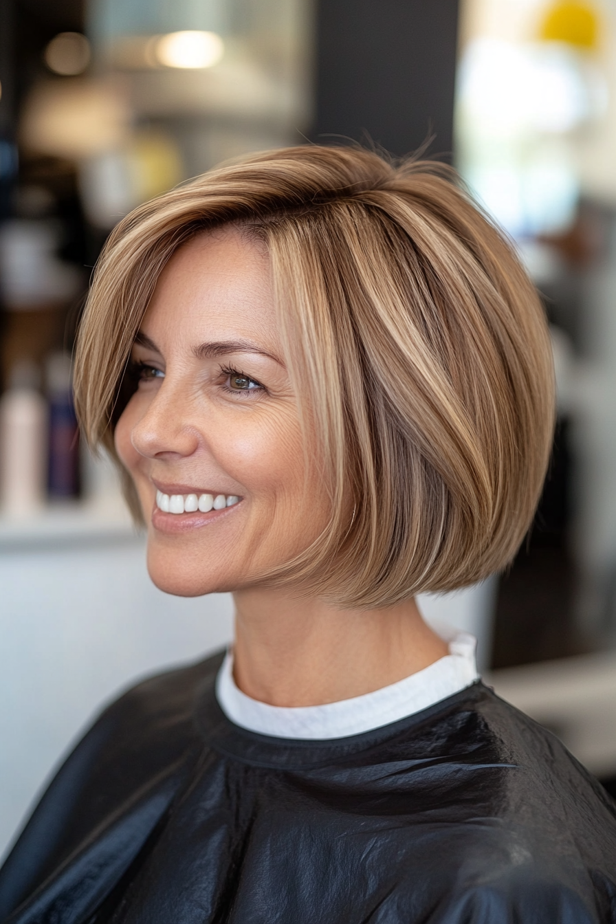 16. Mini Bob with Sandy Blonde Hues (Short Haircuts For Women Over 50 With Fine Hair) - Short Haircuts For Women Over 50 With Fine Hair
