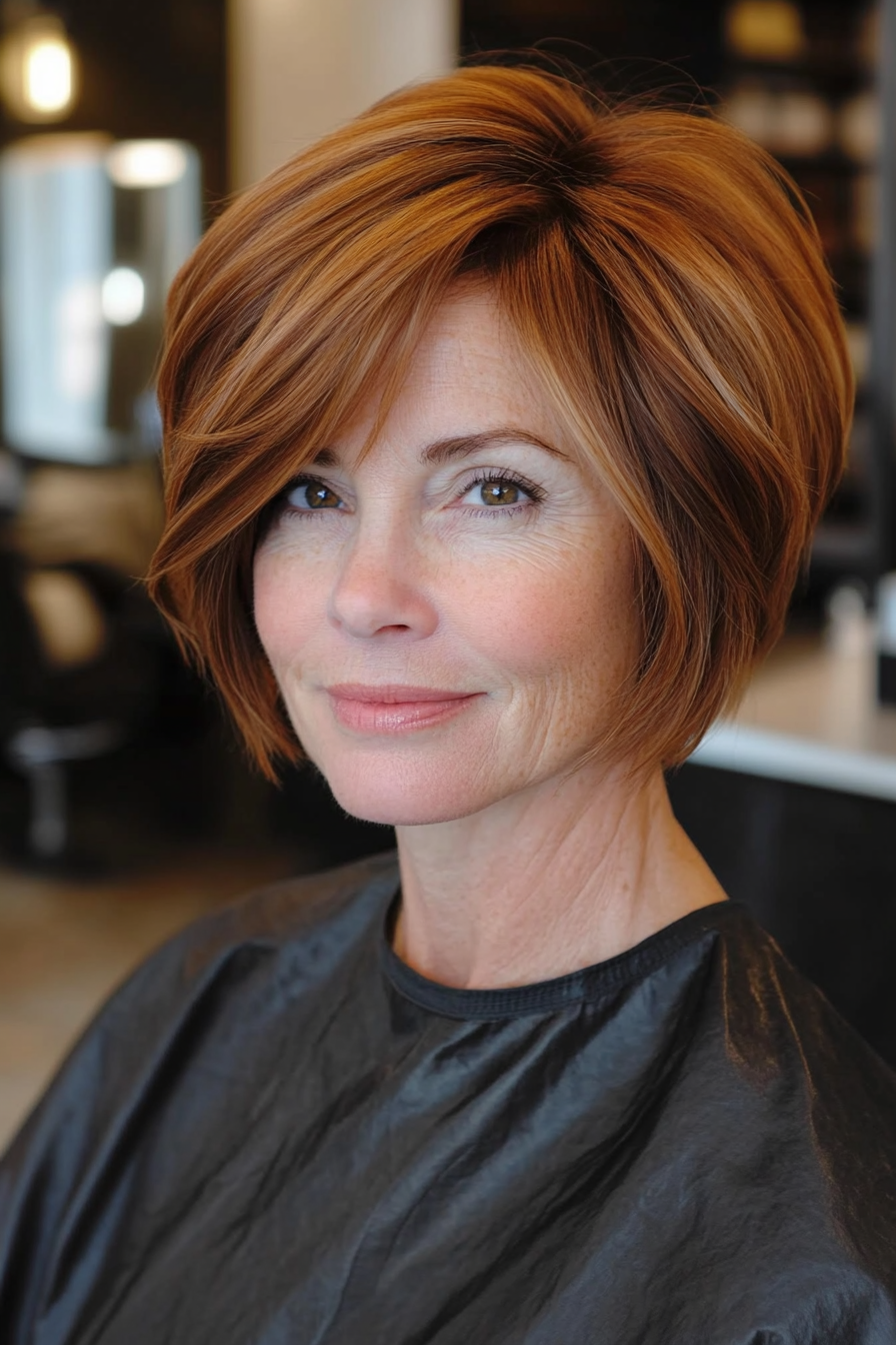 22. Flipped Ends Bob in Soft Cinnamon (Short Haircuts For Women Over 50 With Fine Hair) - Short Haircuts For Women Over 50 With Fine Hair