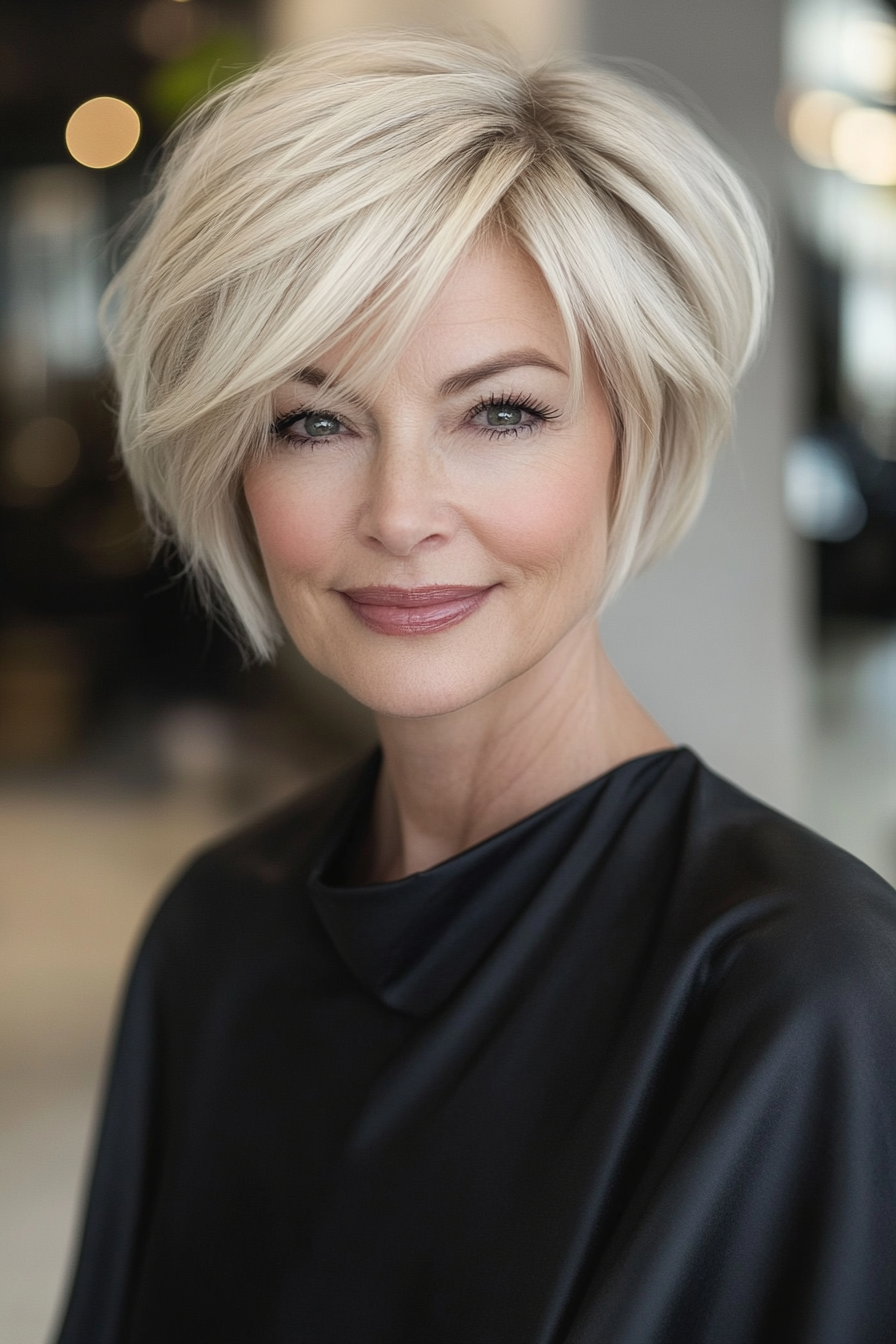 23. Side-Parted Pixie in Medium Blonde (Short Haircuts For Women Over 50 With Fine Hair) - Short Haircuts For Women Over 50 With Fine Hair