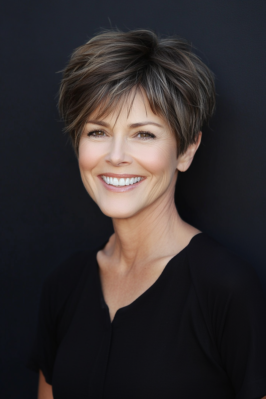 24. Grown-Out Pixie in Earthy Brown (Short Haircuts For Women Over 50 With Fine Hair) - Short Haircuts For Women Over 50 With Fine Hair