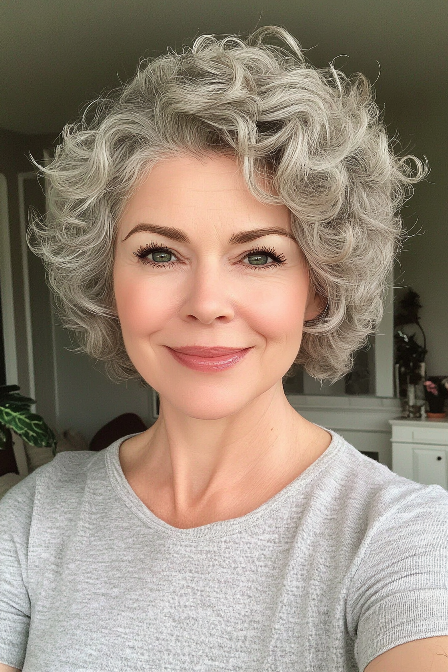 26. Gentle Curly Crop in Ash Gray (Short Haircuts For Women Over 50 With Fine Hair) - Short Haircuts For Women Over 50 With Fine Hair