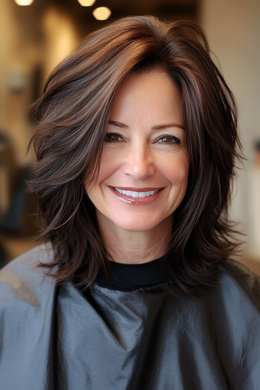 2. Dark Chocolate Razored Layers (Mid Length Haircuts For Women Over 40) - Mid Length Haircuts For Women Over 40