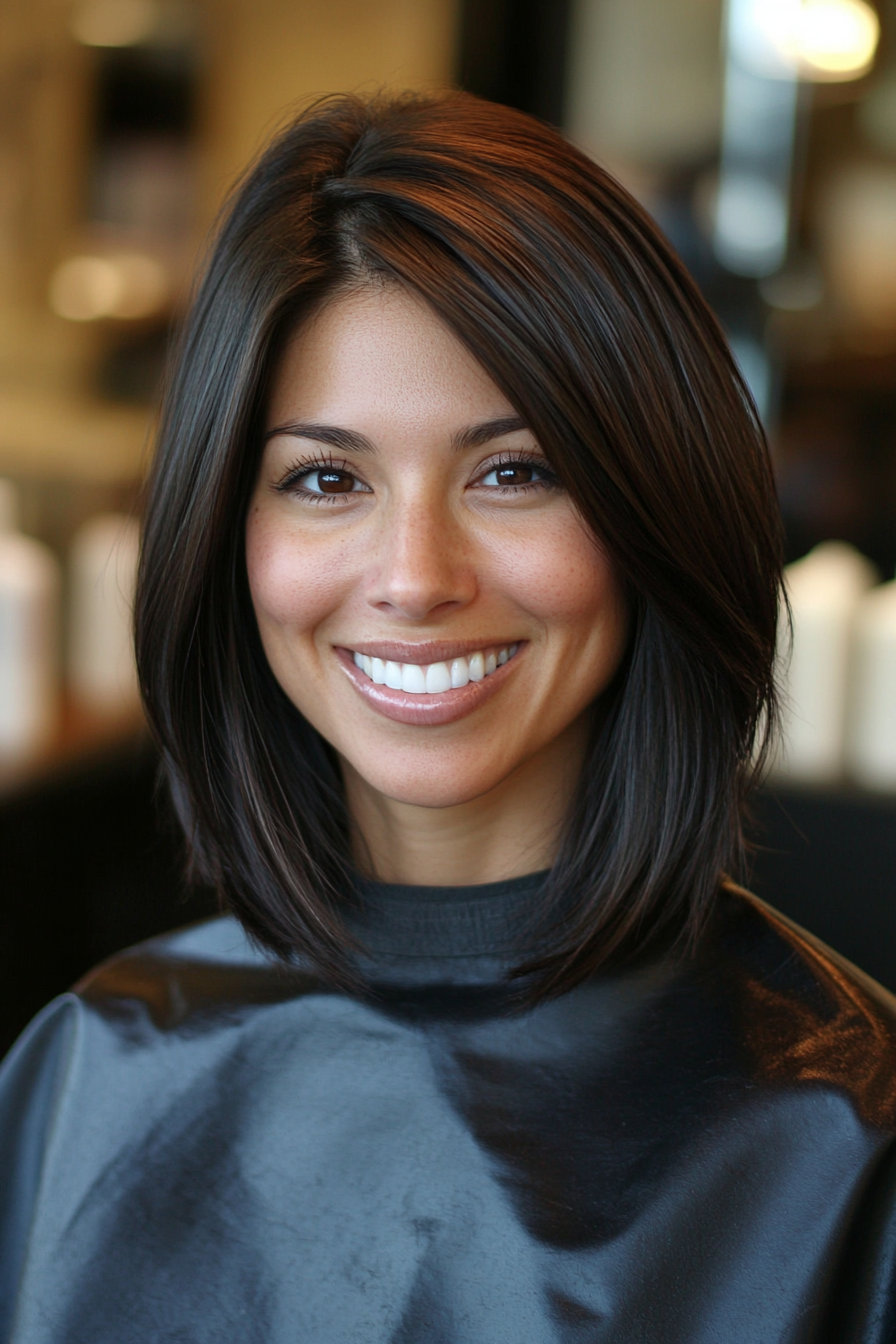6. Cool Espresso Mid Cut with Blunt Ends (Mid Length Haircuts For Women Over 40) - Mid Length Haircuts For Women Over 40