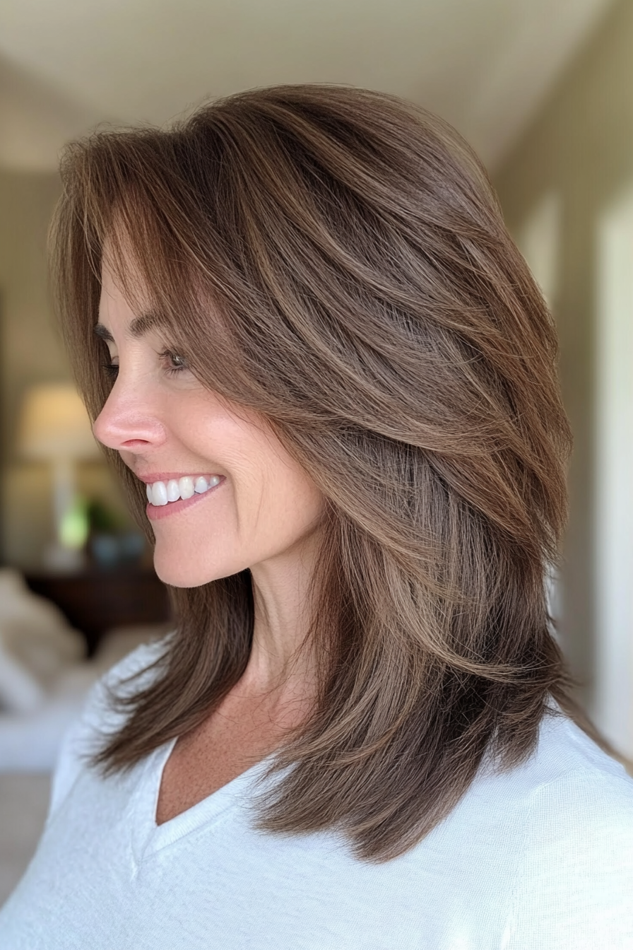 8. Sandy Brown Collarbone Cut with Layers (Mid Length Haircuts For Women Over 40) - Mid Length Haircuts For Women Over 40