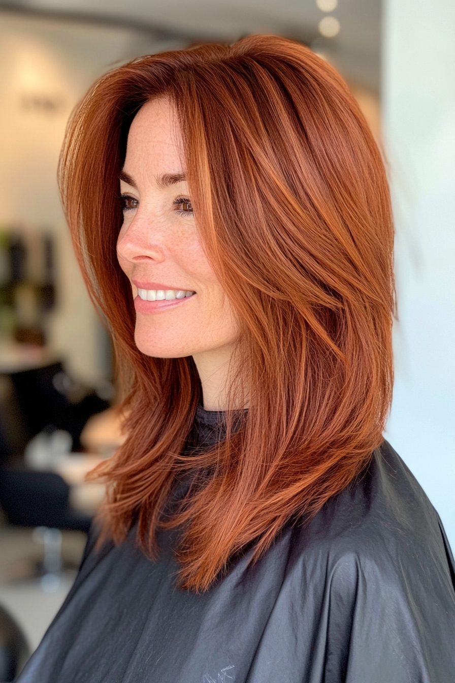 12. Dark Auburn Shoulder-Length Cut (Mid Length Haircuts For Women Over 40) - Mid Length Haircuts For Women Over 40