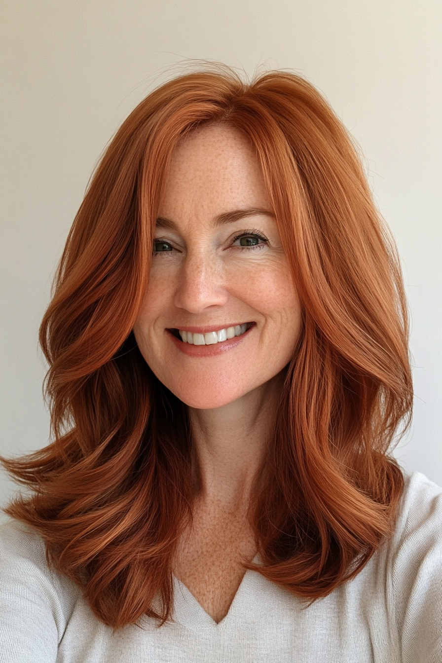 16. Soft Copper Layered Midi (Mid Length Haircuts For Women Over 40) - Mid Length Haircuts For Women Over 40
