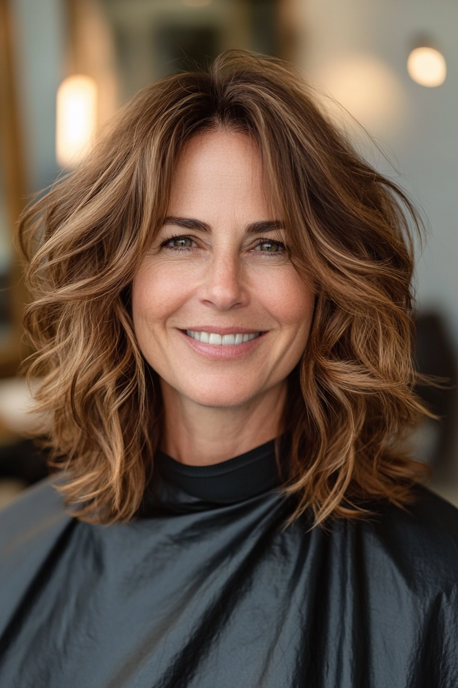 18. Light Brown Wavy Mid-Length Haircut (Mid Length Haircuts For Women Over 40) - Mid Length Haircuts For Women Over 40