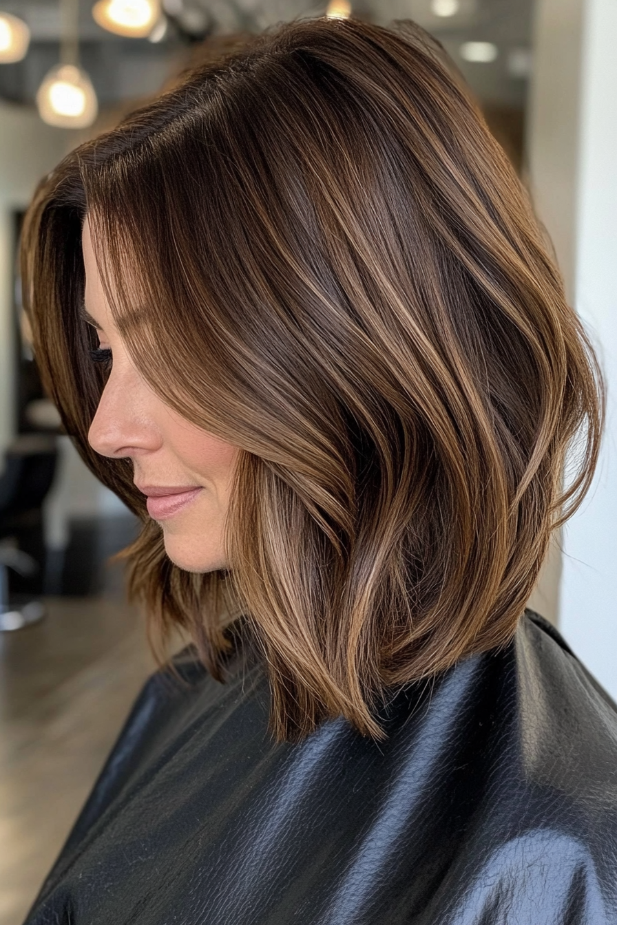 24. Medium Length Warm Brown Bob (Mid Length Haircuts For Women Over 40) - Mid Length Haircuts For Women Over 40