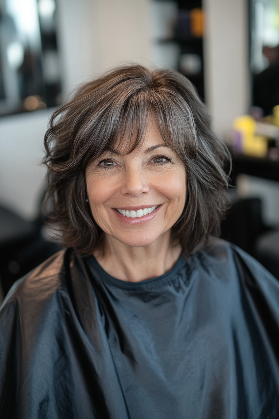 2. Ash Brown Shag with Curtain Bangs (Shag Hairstyles For Older Women) - Shag Hairstyles For Older Women