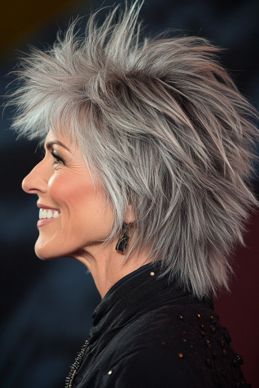 4. Salt-and-Pepper Razor Shag (Shag Hairstyles For Older Women) - Shag Hairstyles For Older Women
