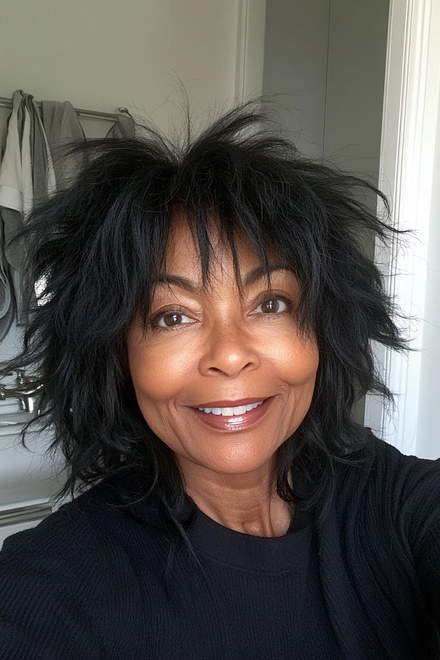 6. Soft Black Wispy Shag (Shag Hairstyles For Older Women) - Shag Hairstyles For Older Women