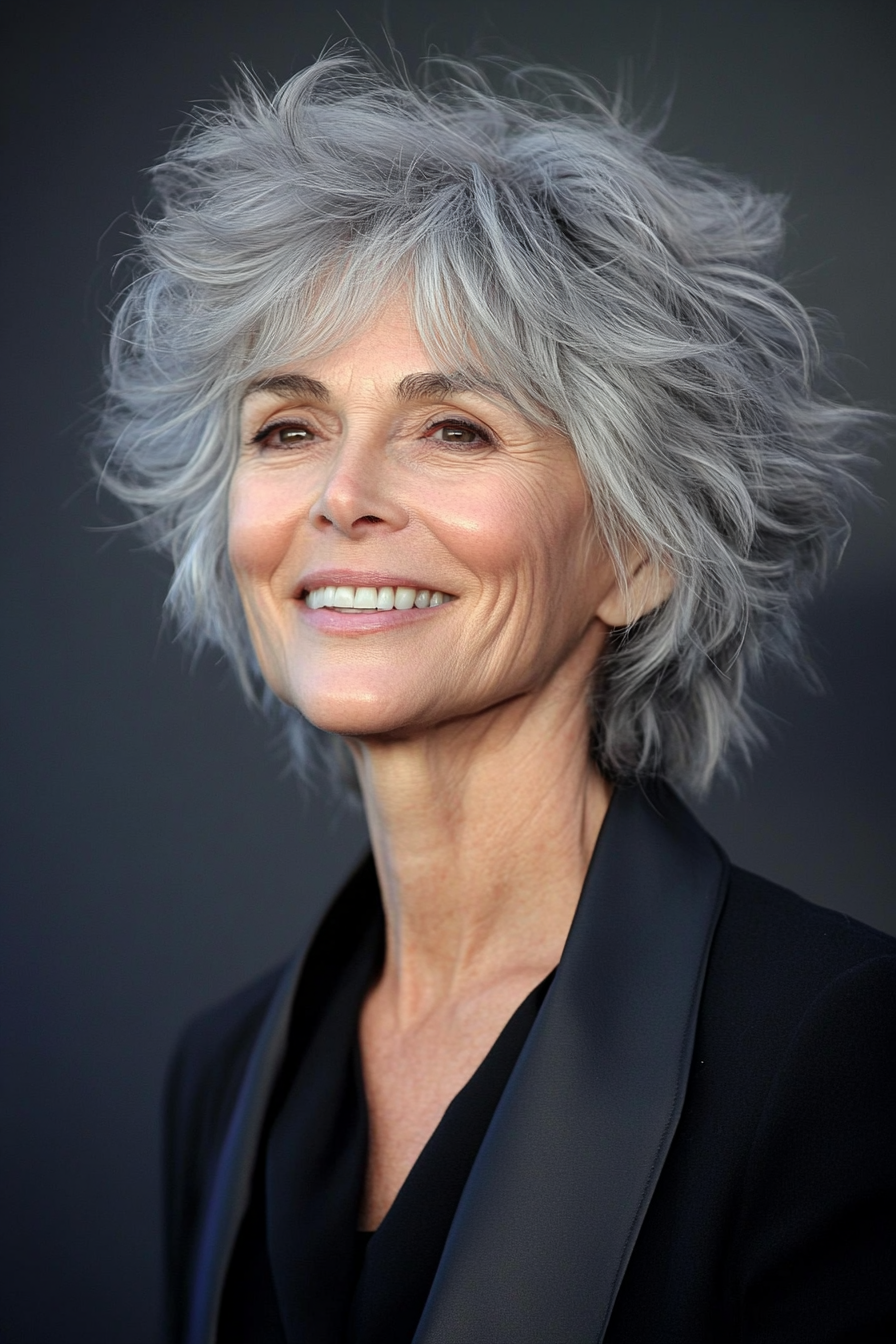 7. Icy Gray Shag with Short Layers (Shag Hairstyles For Older Women) - Shag Hairstyles For Older Women