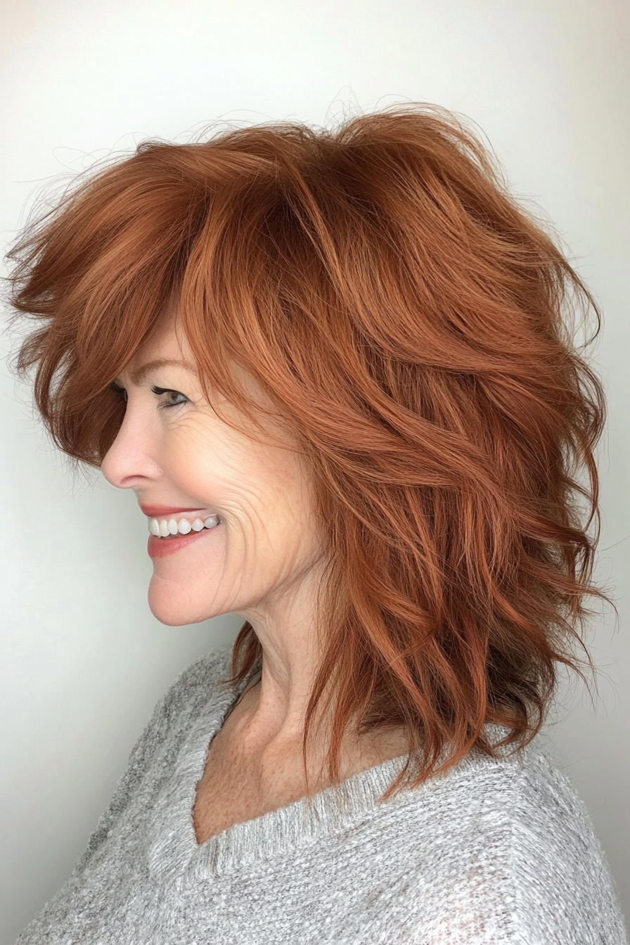 8. Light Auburn Shag with Piecey Texture (Shag Hairstyles For Older Women) - Shag Hairstyles For Older Women