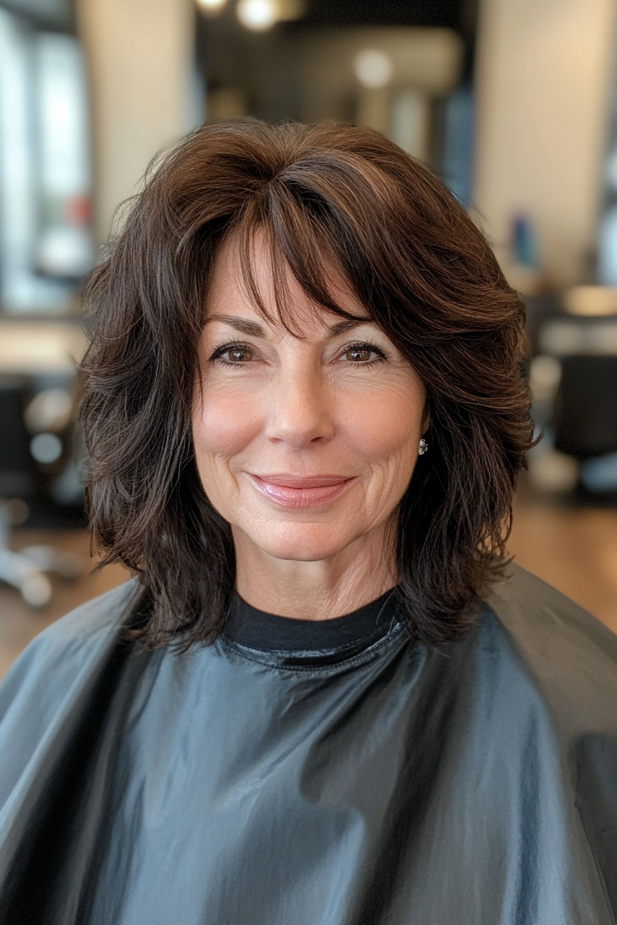 15. Espresso Brown Shag with Angled Layers (Shag Hairstyles For Older Women) - Shag Hairstyles For Older Women