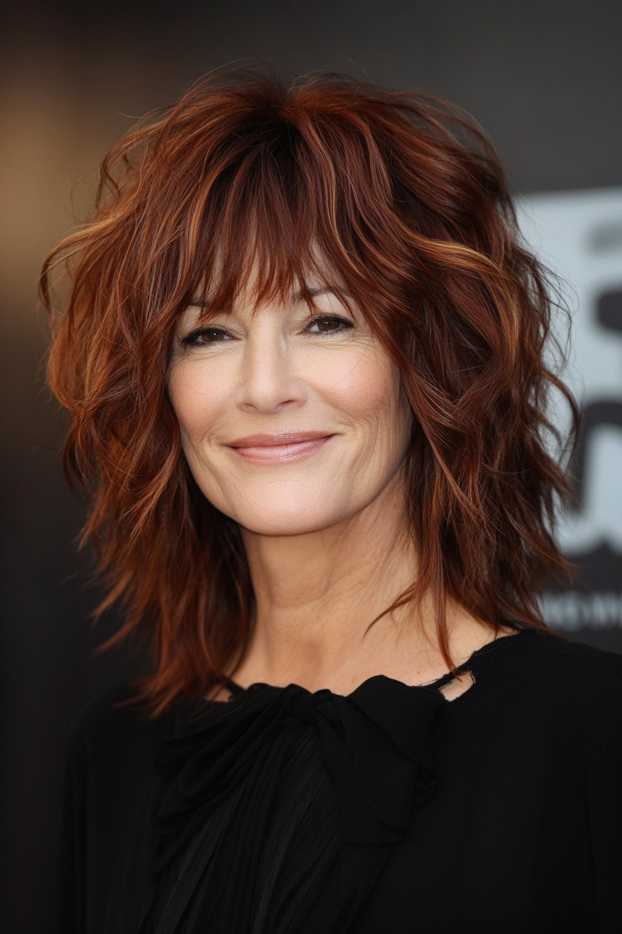 18. Mahogany Shag with Light Layers (Shag Hairstyles For Older Women) - Shag Hairstyles For Older Women
