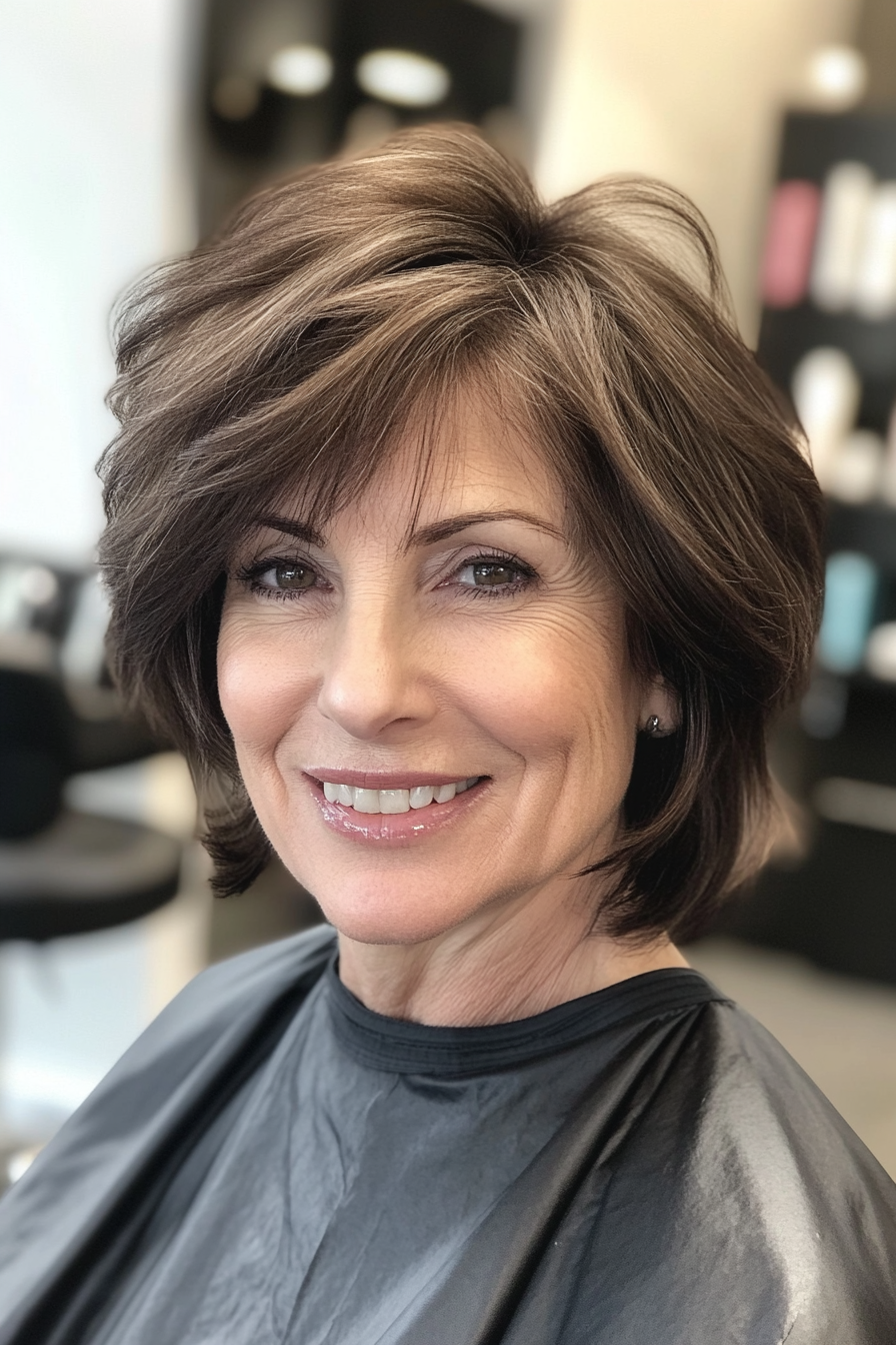 19. Smoky Brown Shag with Tapered Sides (Shag Hairstyles For Older Women) - Shag Hairstyles For Older Women