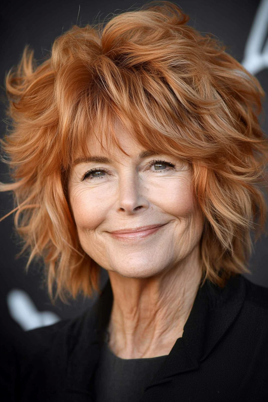 22. Light Copper Shag with Voluminous Crown (Shag Hairstyles For Older Women) - Shag Hairstyles For Older Women