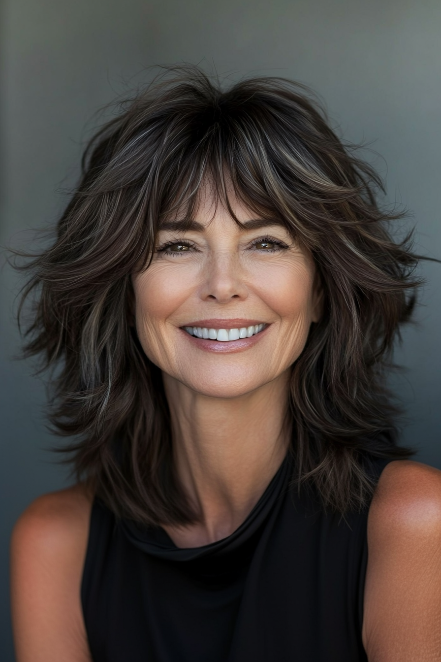 23. Neutral Brown Shag with Soft Layers (Shag Hairstyles For Older Women) - Shag Hairstyles For Older Women