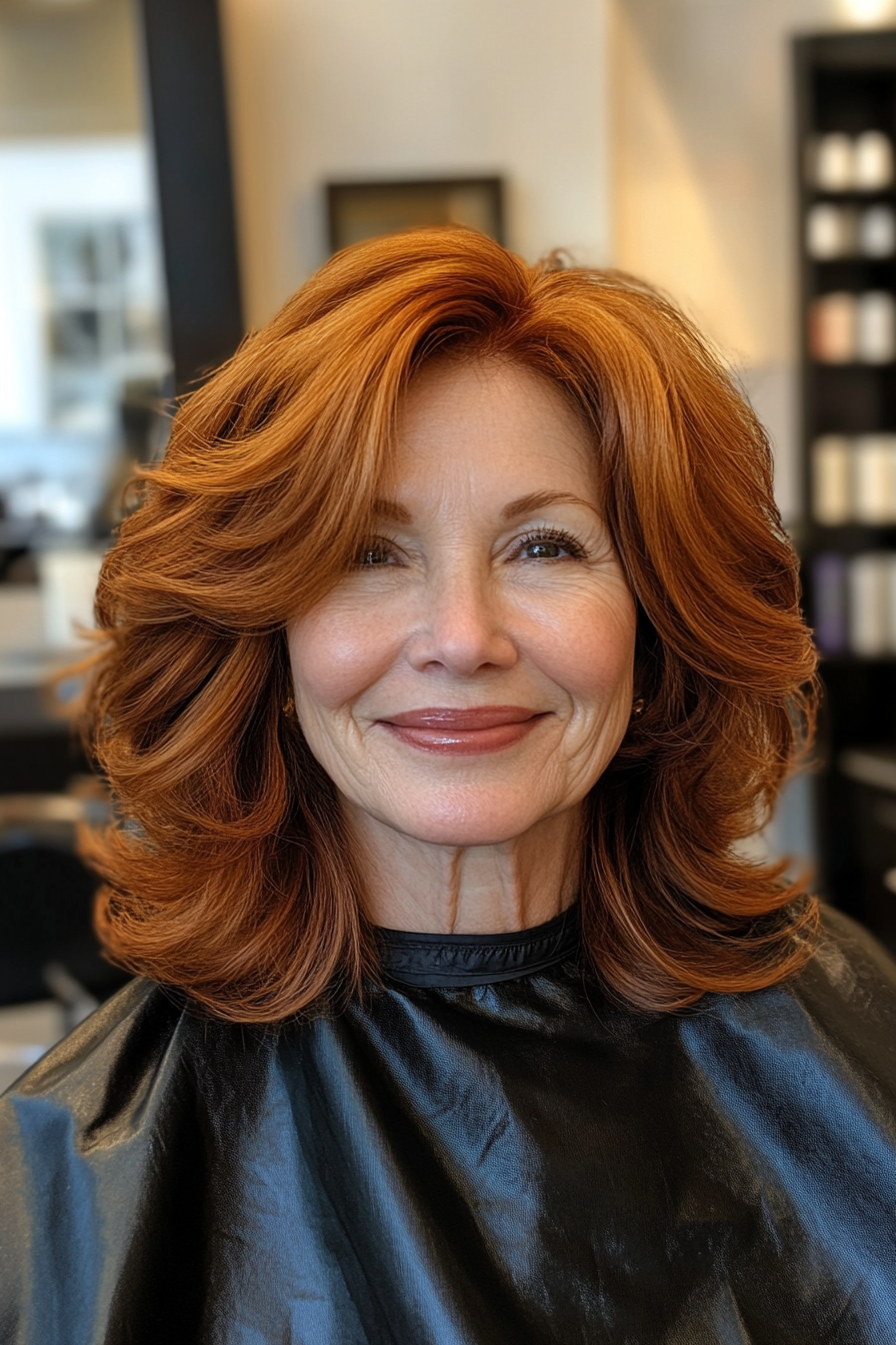 25. Rich Auburn Shag with Crown Layers (Shag Hairstyles For Older Women) - Shag Hairstyles For Older Women