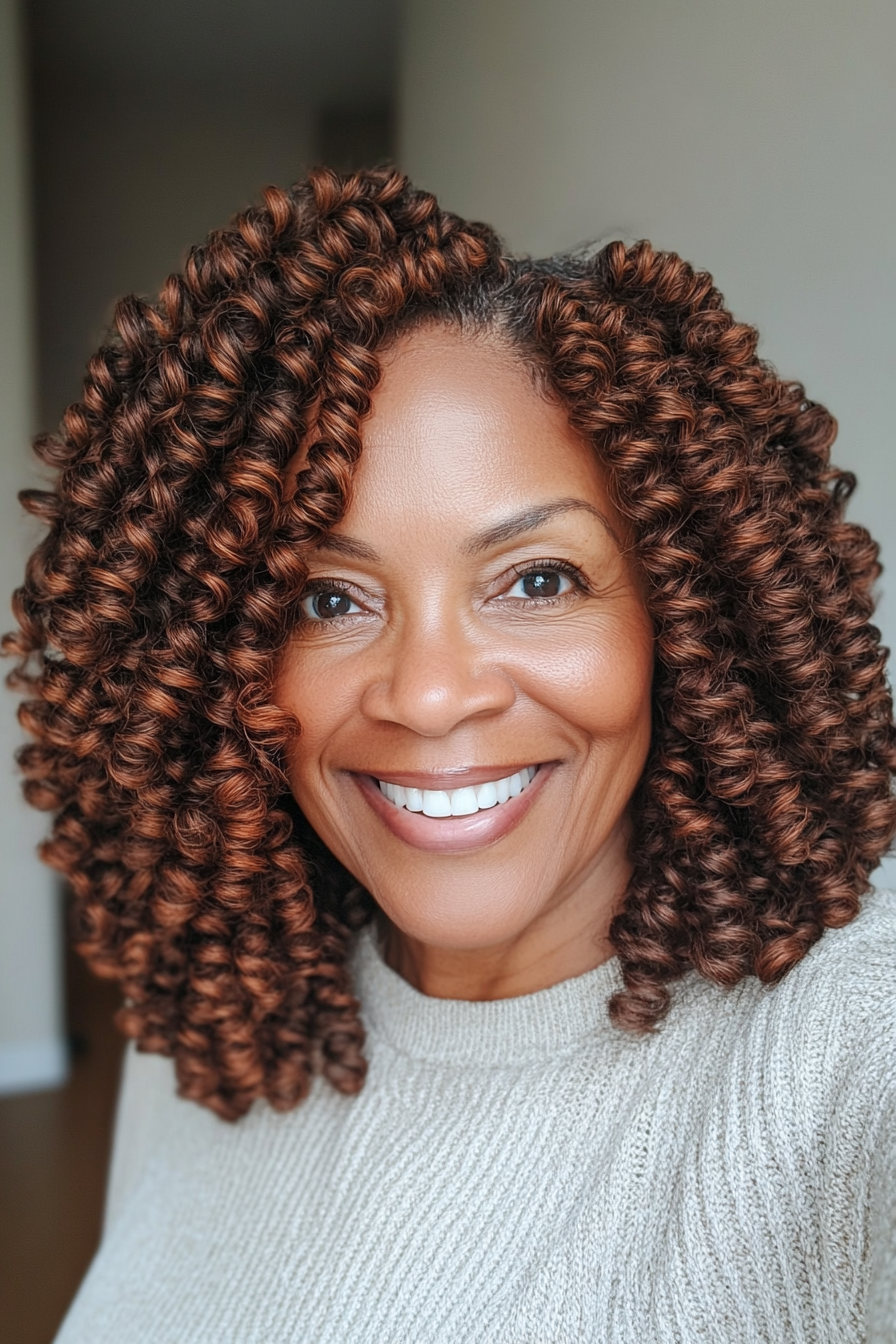 2. Tapered Coils in Warm Chestnut (Black Hairstyles For Women Over 60) - Black Hairstyles For Women Over 60