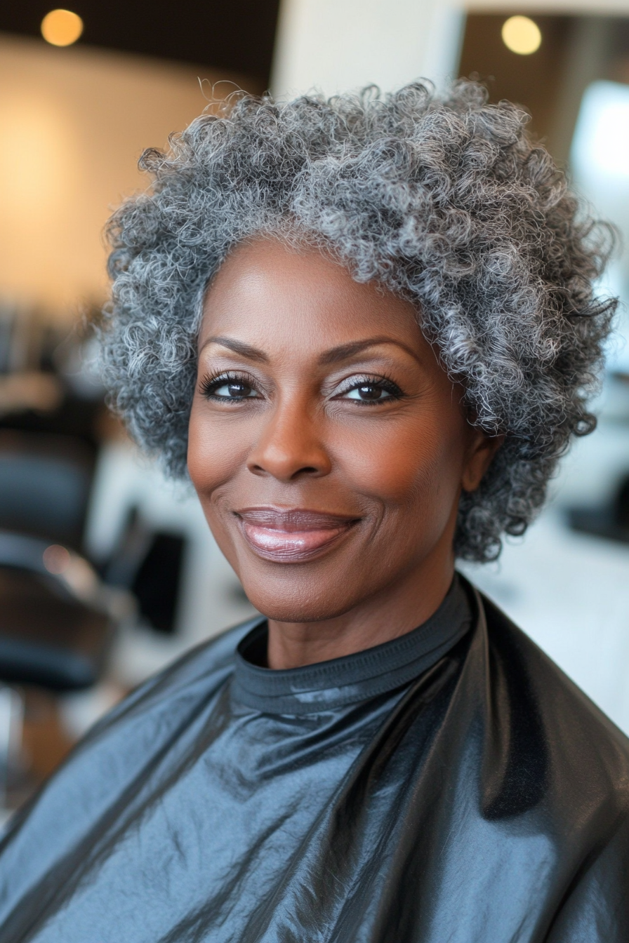 3. Salt-and-Pepper Short Afro (Black Hairstyles For Women Over 60) - Black Hairstyles For Women Over 60