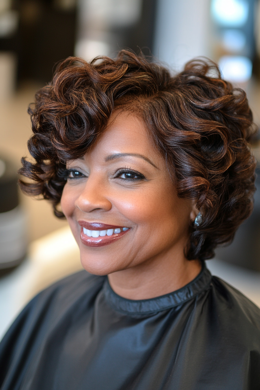 10. Neck-Length Curls in Deep Auburn (Black Hairstyles For Women Over 60) - Black Hairstyles For Women Over 60