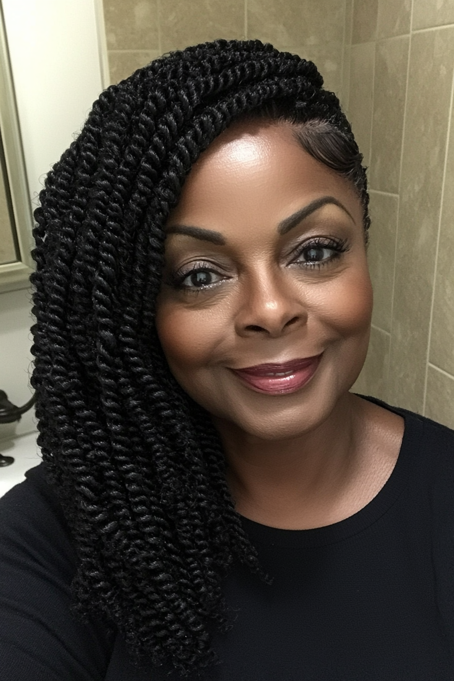 11. Flat Twist Out in Rich Black (Black Hairstyles For Women Over 60) - Black Hairstyles For Women Over 60