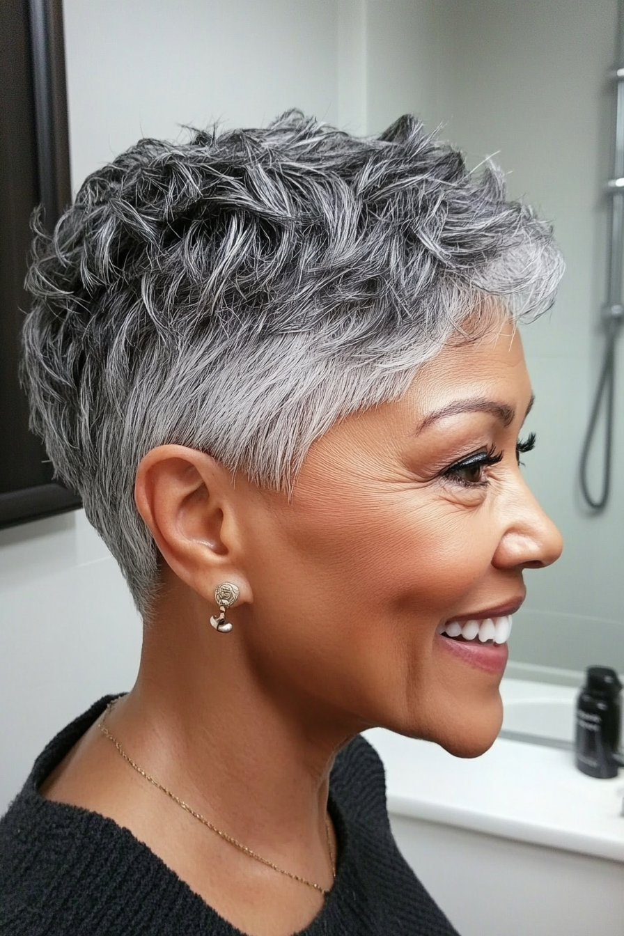 14. Textured Pixie in Soft Charcoal (Black Hairstyles For Women Over 60) - Black Hairstyles For Women Over 60
