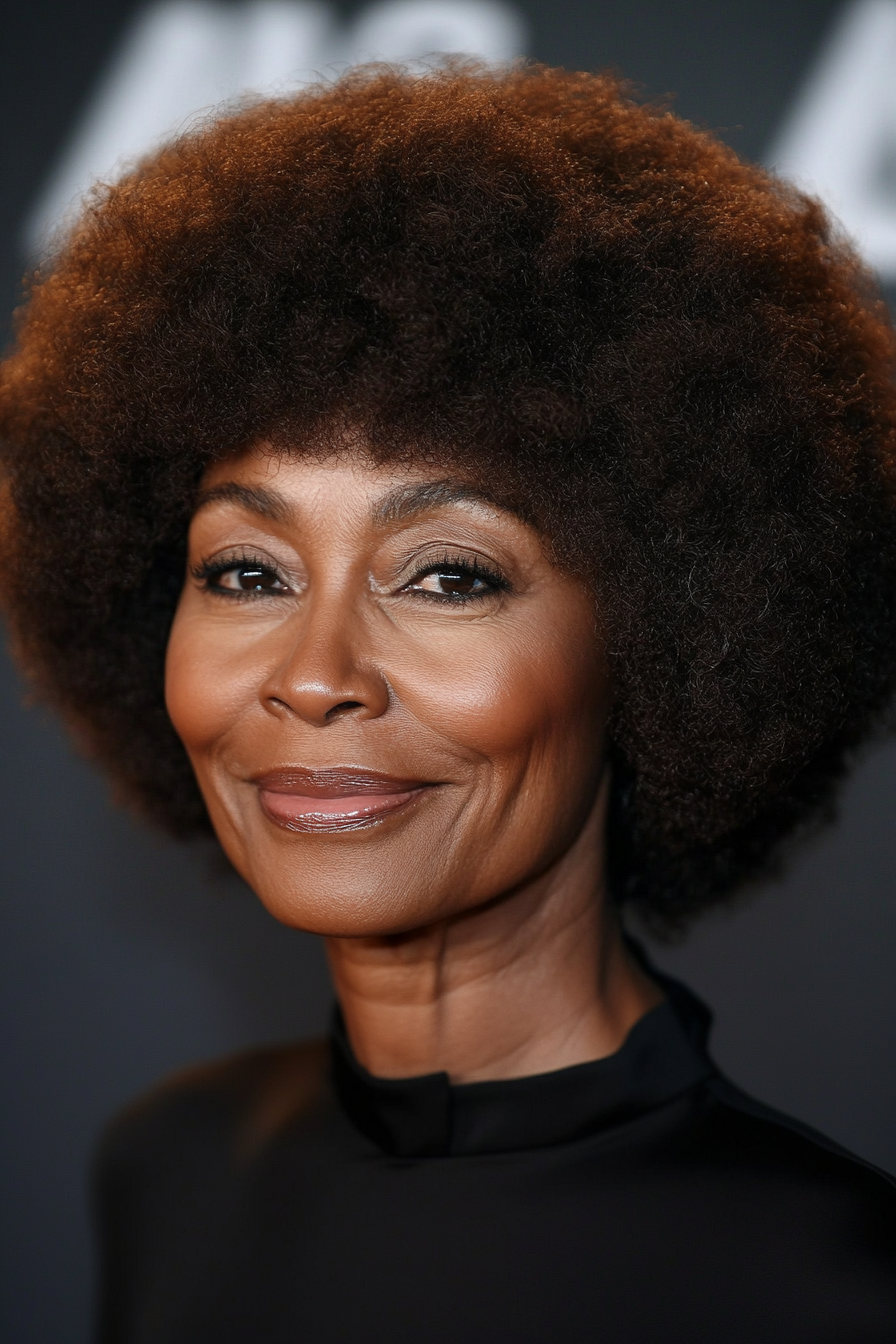 15. Classic Afro in Medium Brown (Black Hairstyles For Women Over 60) - Black Hairstyles For Women Over 60