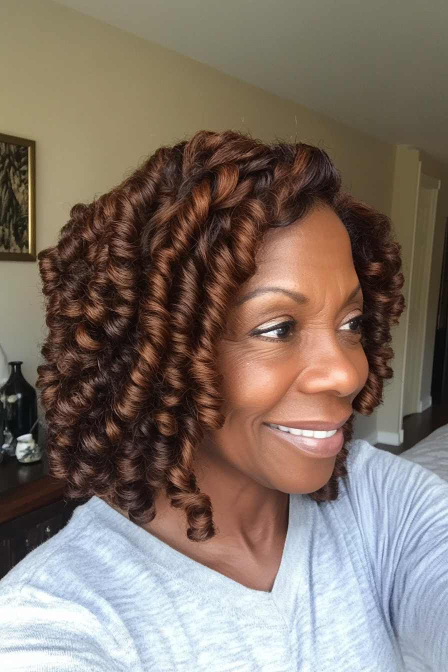 20. Twist-Out Lob in Walnut Brown (Black Hairstyles For Women Over 60) - Black Hairstyles For Women Over 60