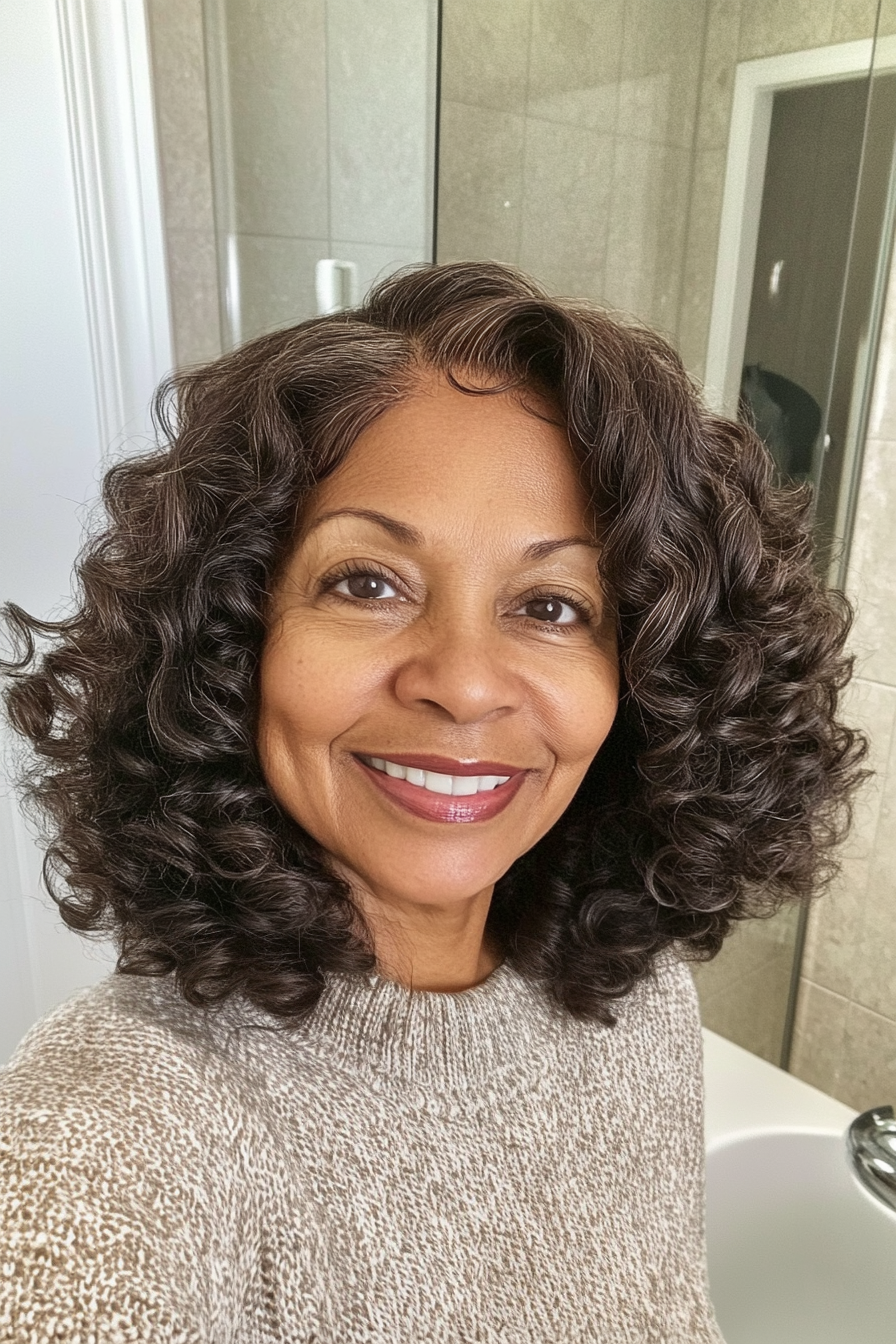 23. Brushed-Out Curls in Light Brown (Black Hairstyles For Women Over 60) - Black Hairstyles For Women Over 60