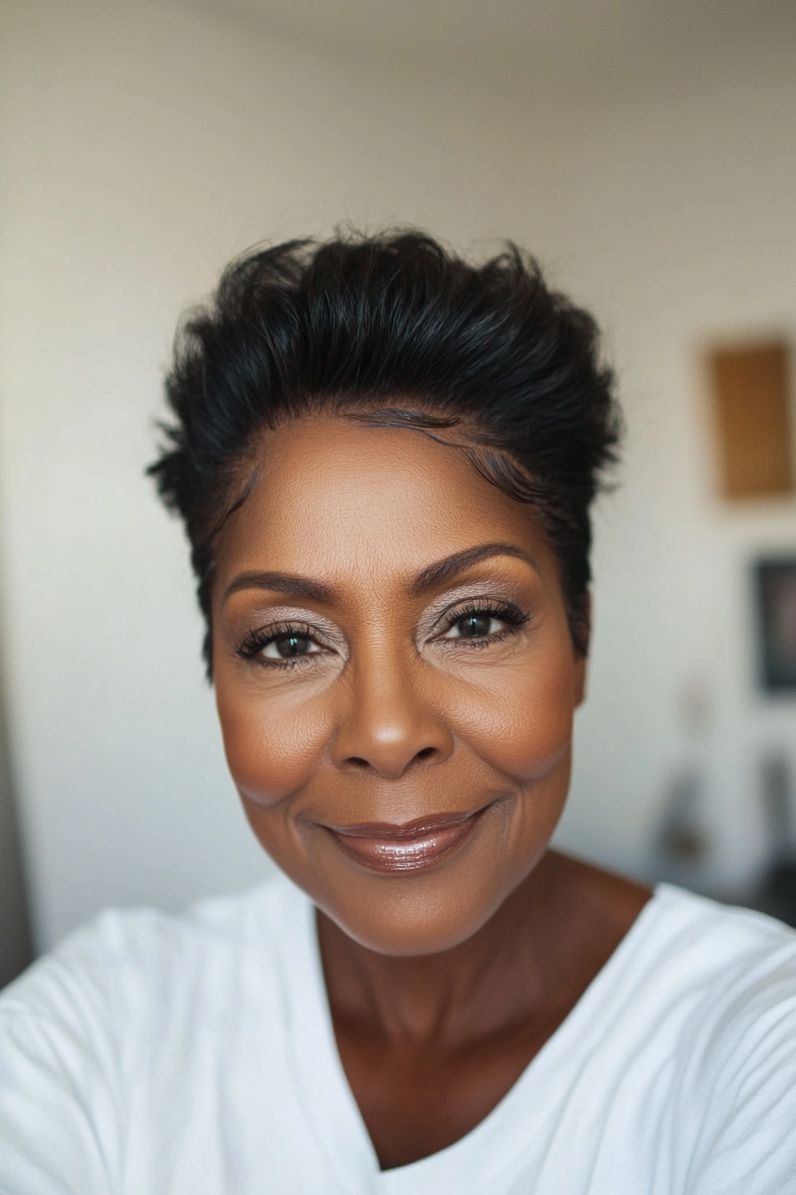 24. Relaxed Pixie with Feathered Crown (Black Hairstyles For Women Over 60) - Black Hairstyles For Women Over 60