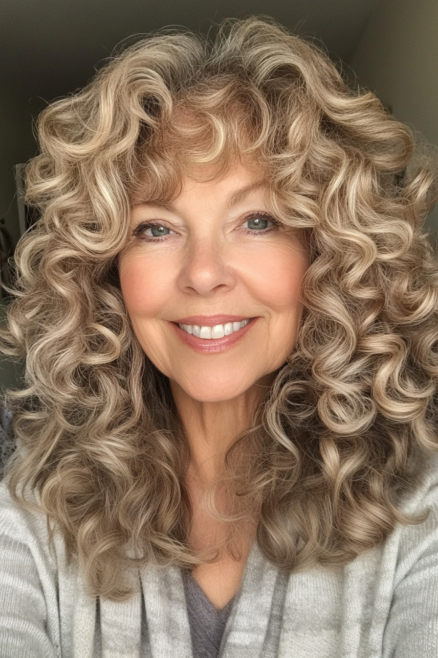 2. Layered Curls with Sandy Blonde (Curly Hairstyles For Older Women) - Curly Hairstyles For Older Women