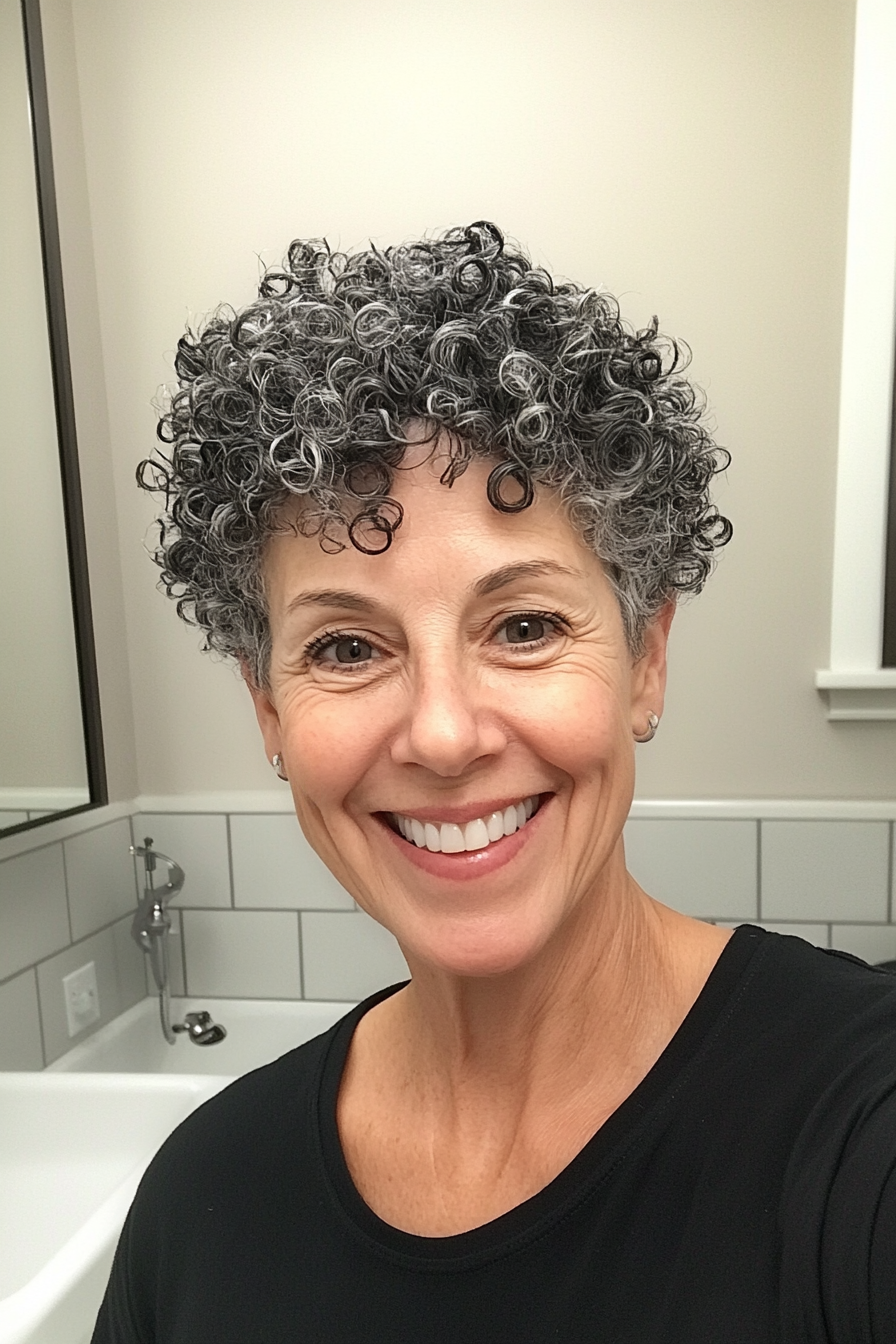 3. Tapered Curly Cut in Salt and Pepper (Curly Hairstyles For Older Women) - Curly Hairstyles For Older Women