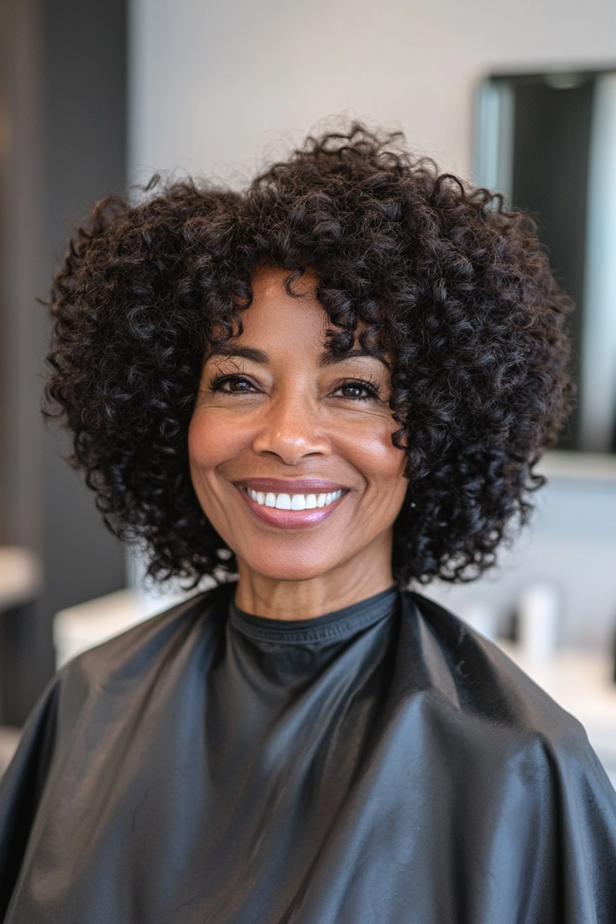 6. Rounded Curly Afro in Dark Brown (Curly Hairstyles For Older Women) - Curly Hairstyles For Older Women