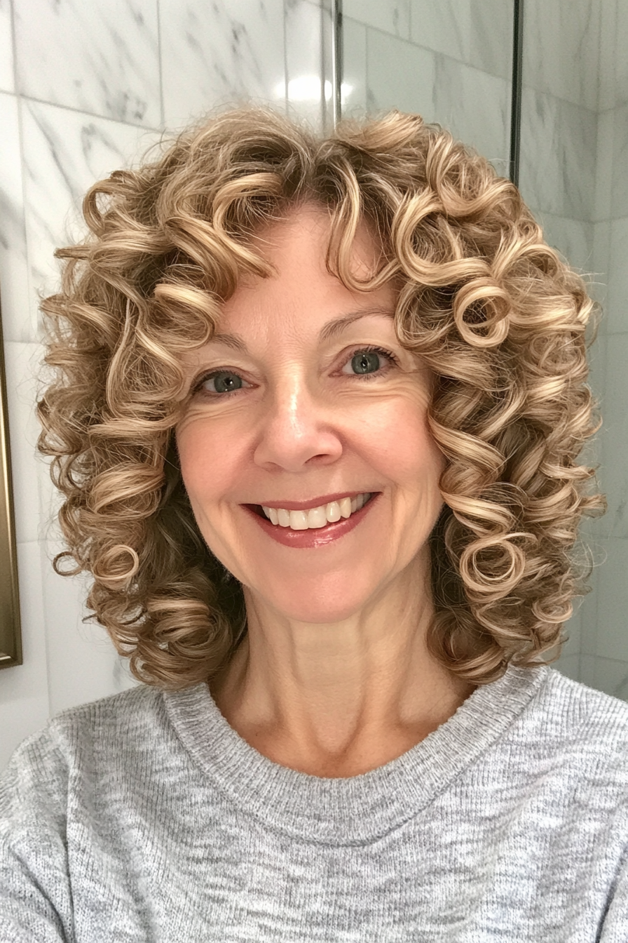 7. Mid-Length Spiral Curls in Golden Blonde (Curly Hairstyles For Older Women) - Curly Hairstyles For Older Women