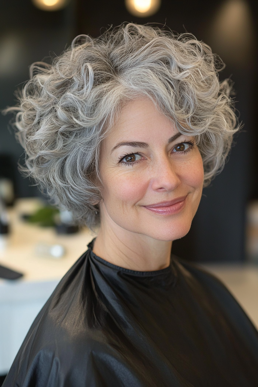 8. Short Layered Curls in Natural Gray (Curly Hairstyles For Older Women) - Curly Hairstyles For Older Women
