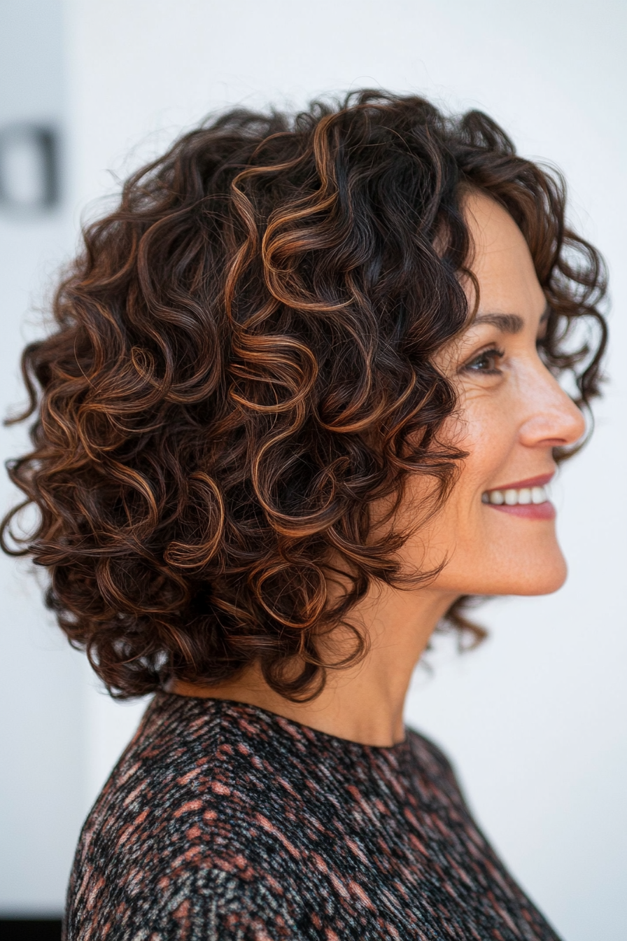 13. Shaped Curls with Medium Brown Blend (Curly Hairstyles For Older Women) - Curly Hairstyles For Older Women