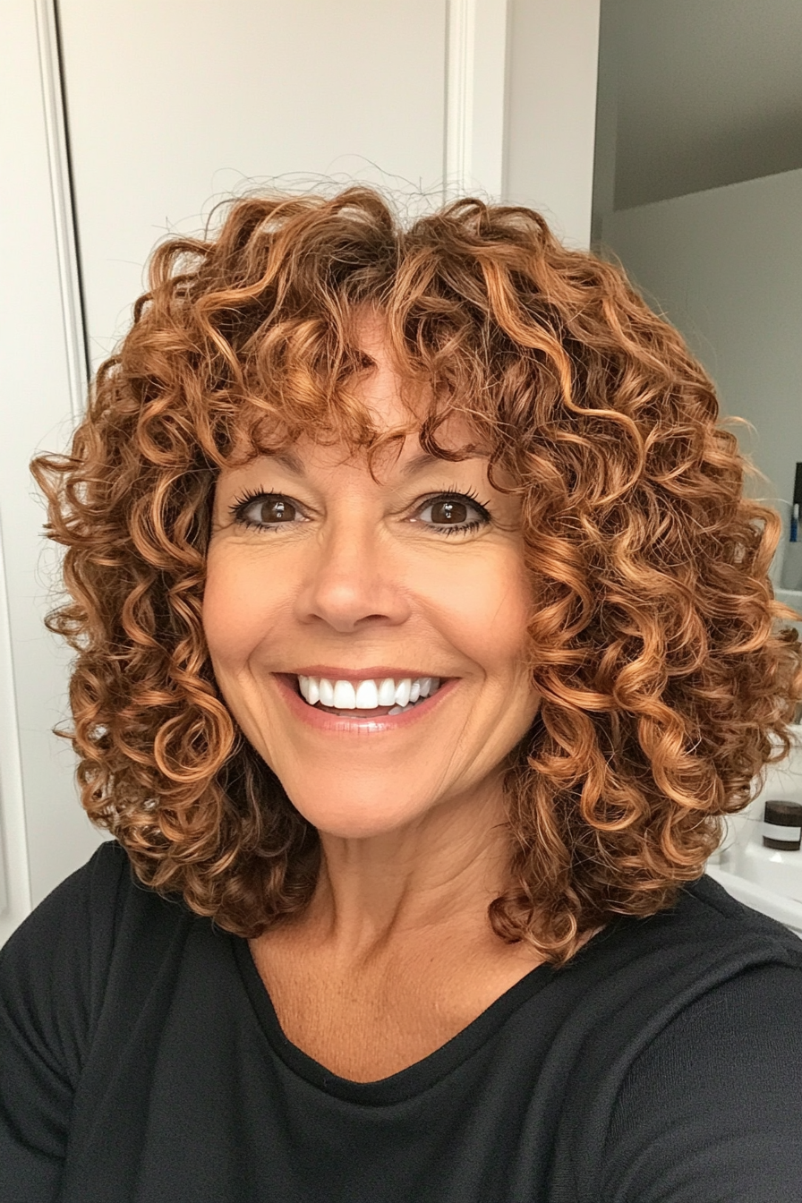 20. Textured Curly Bob with Light Copper Hue (Curly Hairstyles For Older Women) - Curly Hairstyles For Older Women