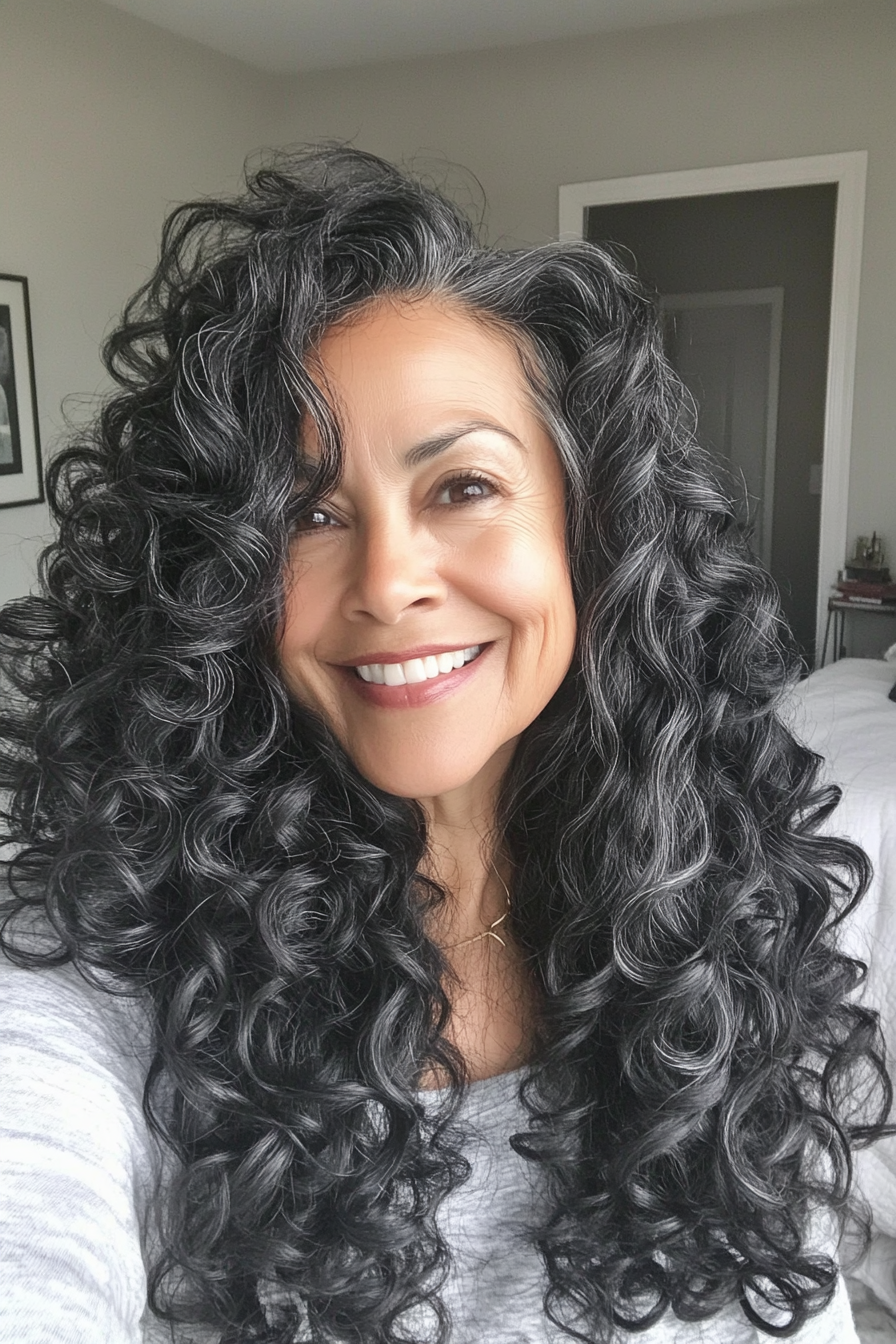 26. Long Defined Curls in Soft Black (Curly Hairstyles For Older Women) - Curly Hairstyles For Older Women